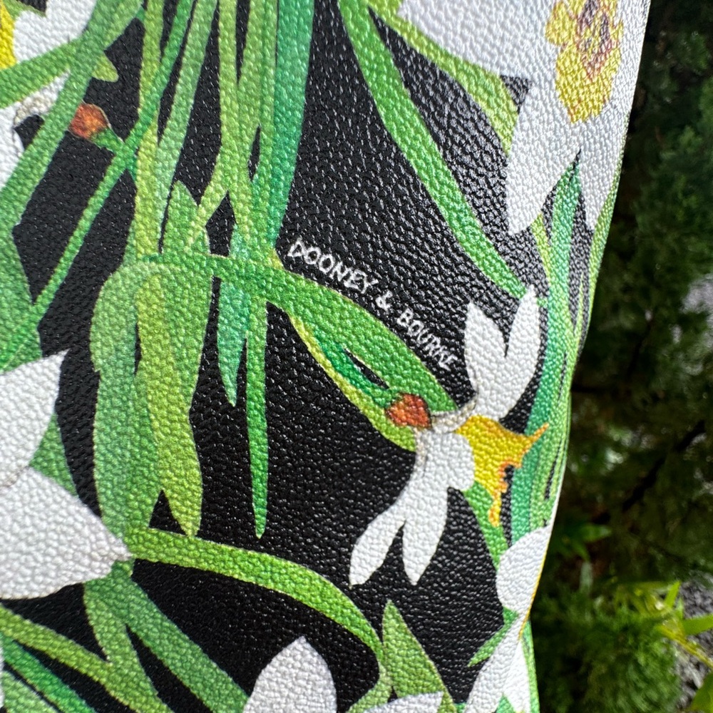 Dooney & Bourke Narcissus Floral Tote | Black Coated Canvas Leather Trim - Picture 14 of 15